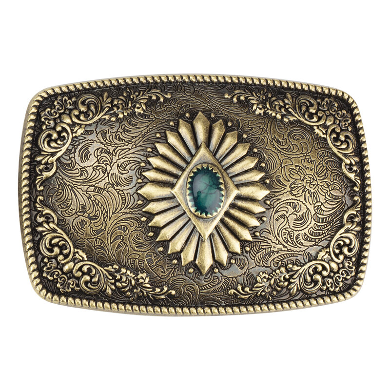 Bronze Sapphire Blue Belt Buckle Exquisite Decorative Pattern for Ｍen Cowboy Big
