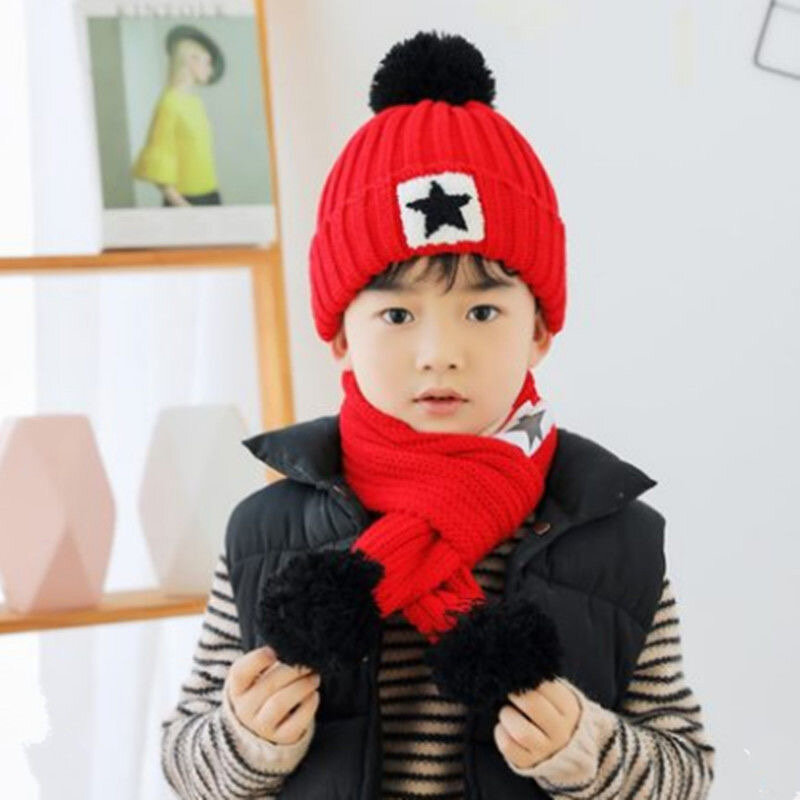 가을 겨울 어린 이용 양모 모자 및 스카프, 어린 이용 양모 포함 여아용 모자 2 피스 아기 모자