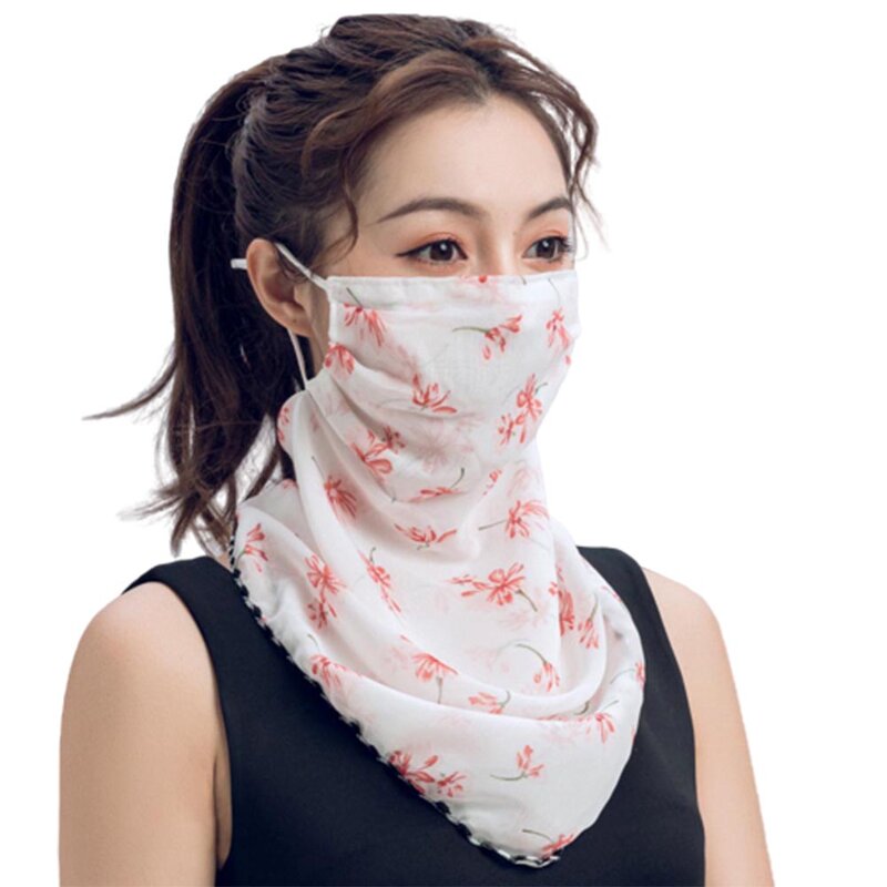 Face Rose ดอกไม้ผู้หญิงชีฟองฤดูร้อนป้องกัน UV บางผ้าพันคอคอหน้าปกผ้าคลุมไหล่ผ้าพันคอผู้หญิง Face Shield สำหรับผู้ใหญ่