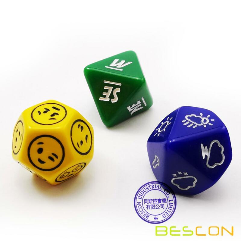 Bescon Emosi, Cuaca dan Arah Dadu Set 3 piece Milik Polyhedral RPG Dice Set Warna Biru, hijau, Kuning