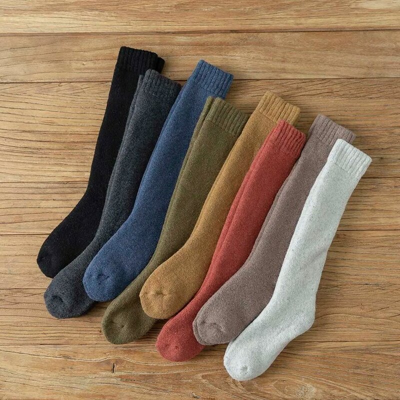 Winter Women's Merino Wool High Knee Long Socks Thick Warm Harajuku Retro Compression Female Cashmere Stockings