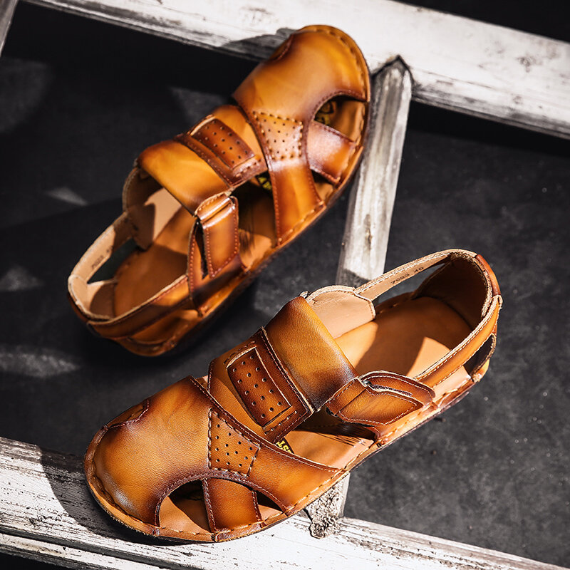 Мужские мягкие сандалии, летние сандалии из натуральной кожи в римском стиле, большие размеры 38-48