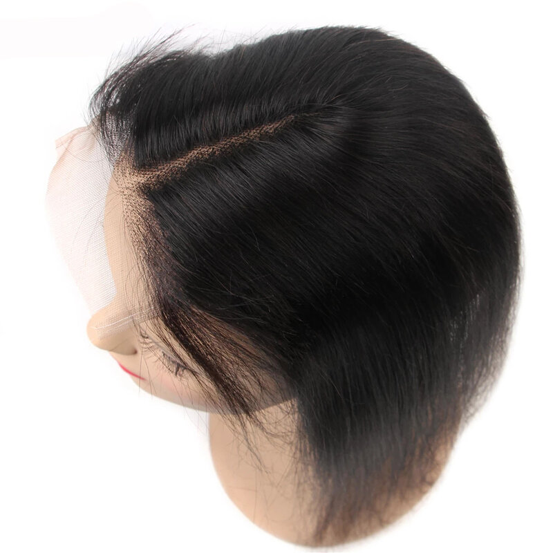 Cierre de encaje de parte media, cabello humano liso brasileño para mujer negra, precio al por mayor, 12 pulgadas, T4 x 4x1
