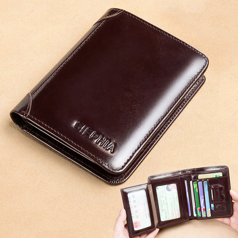 Ciephia-Carteiras RFID de couro genuíno para homens, finas, curtas, multifuncionais, tri Fold, titular do cartão, bolsa masculina, grampo de dinheiro, estilo clássico