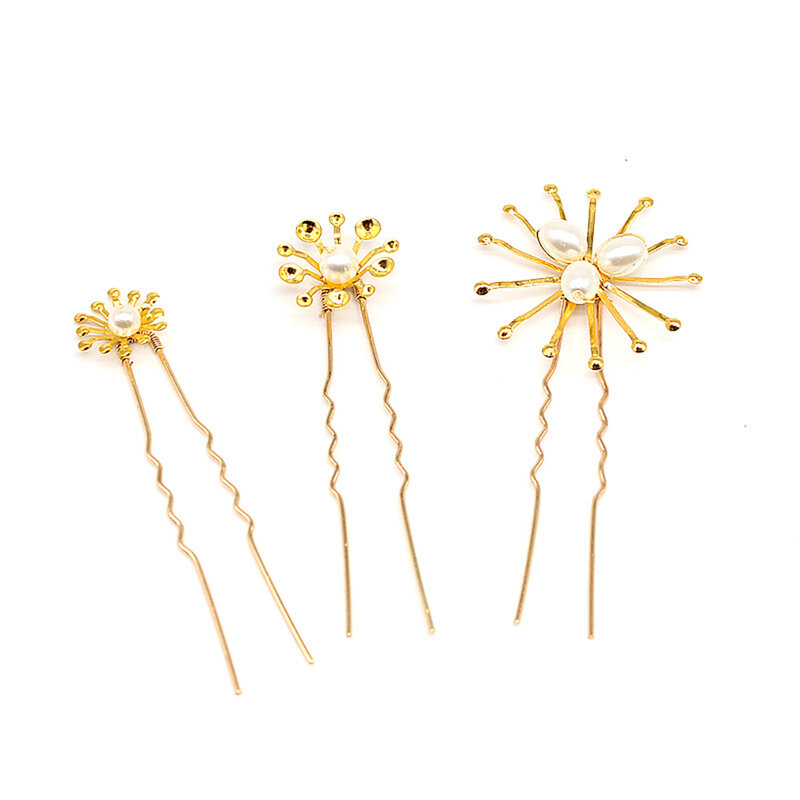 Molans 3/Set Golden Color Pearl Wedding Hair Combs Hair Accessories for Bridal Star Flower Headpiece Women Bride Hair ornaments