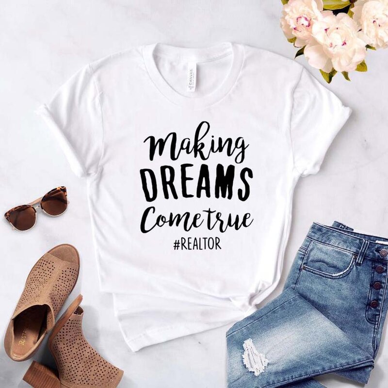 Fare i sogni diventa vero stampa maglietta da donna in cotone maglietta divertente Casual per Lady Girl Top Tee Hipster Drop Ship NA-281