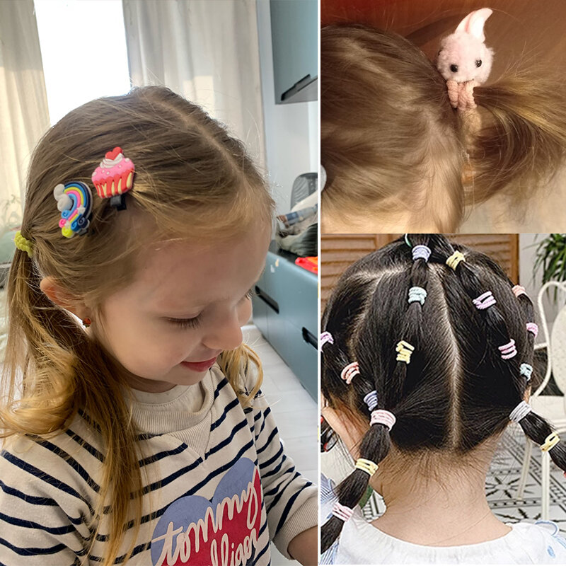 30Pcs hair clip Hair bands set Girls rabbit Headwear Rubber Band Elastic Hair Accessories Children  hair band Hairpin Headdress