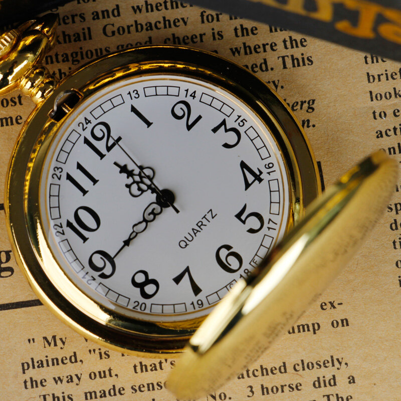 Relógio De Bolso De Quartzo Liso Dourado para Homens e Mulheres, Colar, Pingente De Corrente, Jóias, Nova Moda
