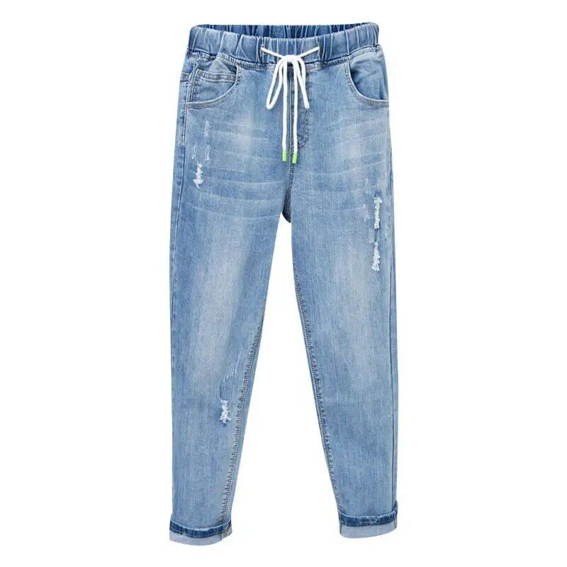 Calça feminina folgada, vestuário vintage de cintura alta, calça harem em jeans, stretch, plus size, calça jeans feminina q4004