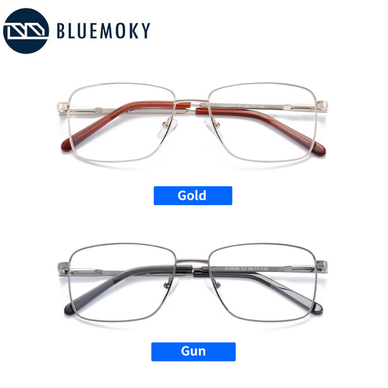 Bluemoky óculos de grau unissex, óculos de metal quadrado com prescrição ótica para miopia e homens, óculos fotocromático de luz azul