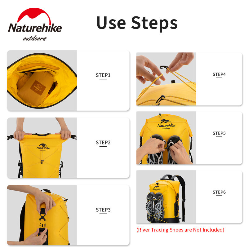 Naturehike TPU 20-40L Waterproof Backpack Dry Wet Separation High Capacity IPX6 Wear Resistant Outdoor Swimming Sport Travel Bag