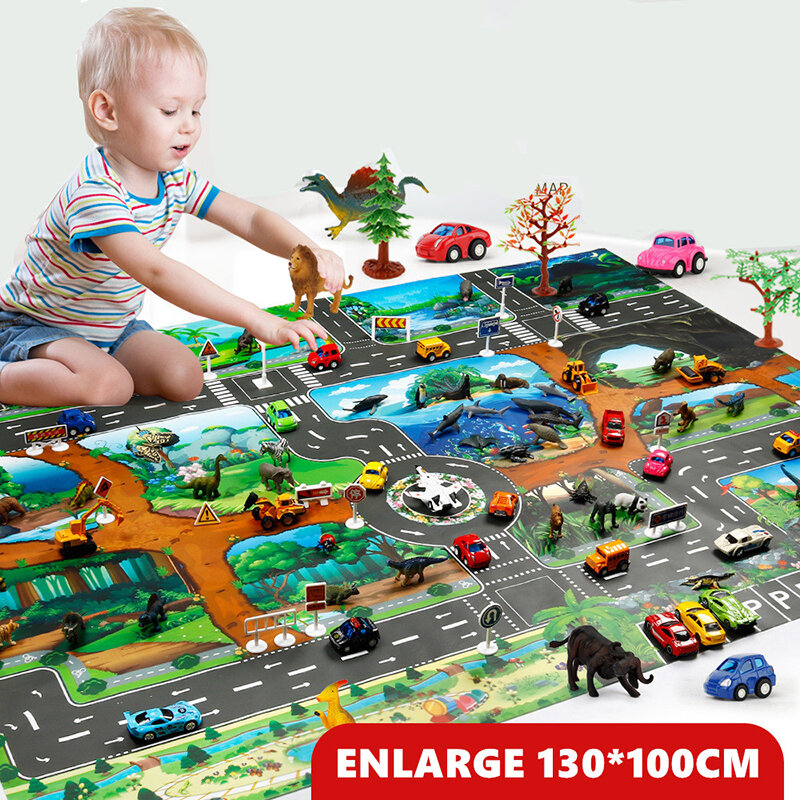 130*100CM alfombra de juego de estacionamiento de tráfico de la ciudad grande impermeable no tejida para niños juguetes de coche para niños alfombra de coche de niño