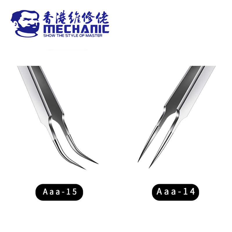 Aaa-14 mecánico de acero inoxidable, pinzas duraderas de tenacidad de alta dureza ultrafina para placa base SMD PCB BGA, microherramienta de reparación