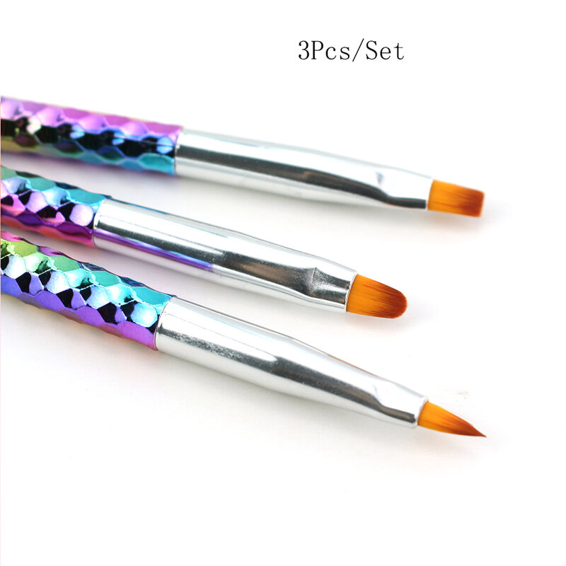 3 pçs/set Rainbow Color Cristal Da Arte Do Prego Escova Pintura Desenho Liner Dotting Acrílico Builder Carving Pen UV Gel Manicure Ferramenta