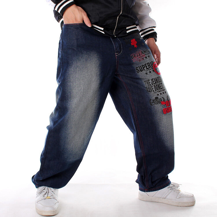Moda na moda hip-hop jeans bordado solto casual plus size skate calças compridas calças de dança masculina