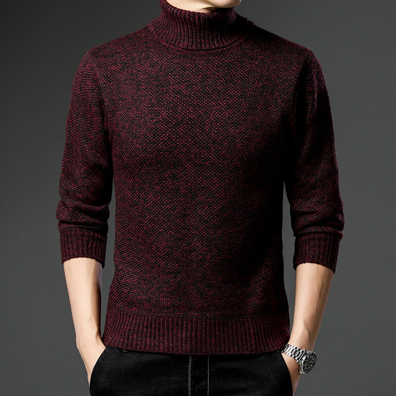 Suéter de lana gruesa para hombre, Jersey de punto de cuello alto, parte inferior cálida, moda informal, Color puro, Primavera, Invierno