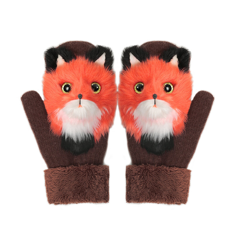 Animal Cat Dog Panda Raccoon Design guanti caldi invernali 22cm guanti lunghi per ragazze carine dita piene moda morbidi guanti da principessa