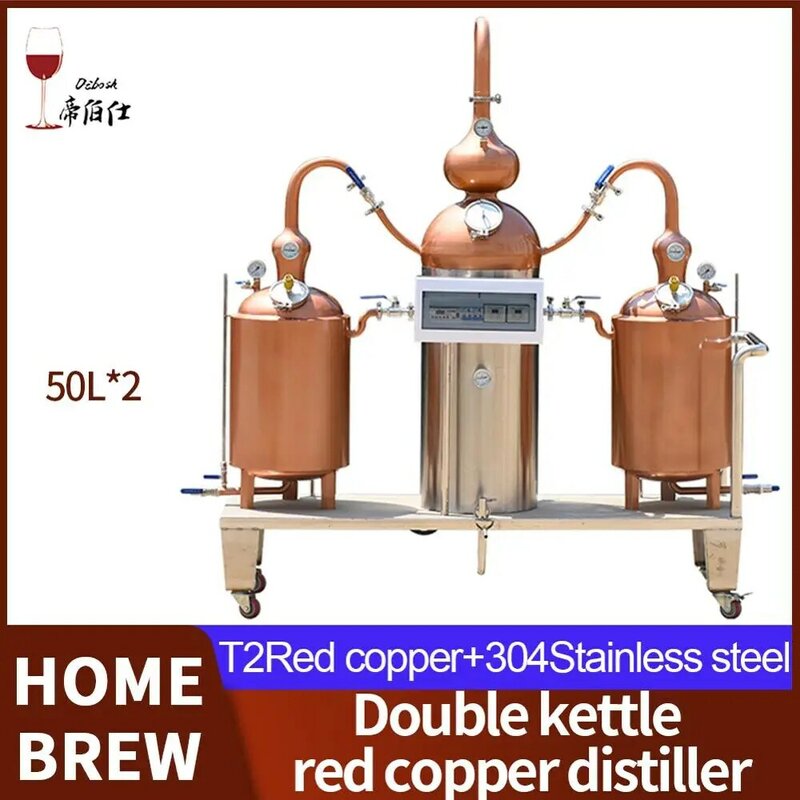 Destilador grande T2, equipo de elaboración de cerveza de doble hervidor de cobre rojo, para vino tinto, vino tinto y cerveza a gran escala