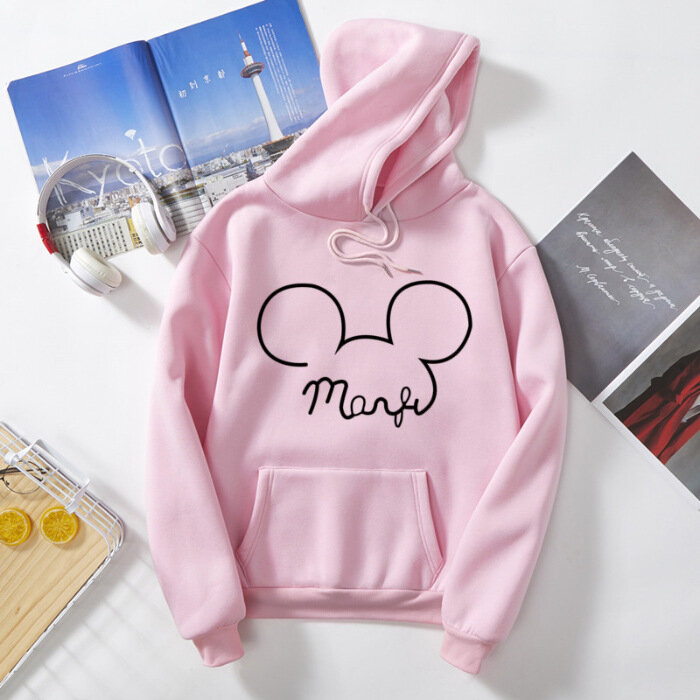 Camisolas femininas outono camisa dos desenhos animados mickey minnie casal camisas hoodies moletom casaco de inverno roupas femininas