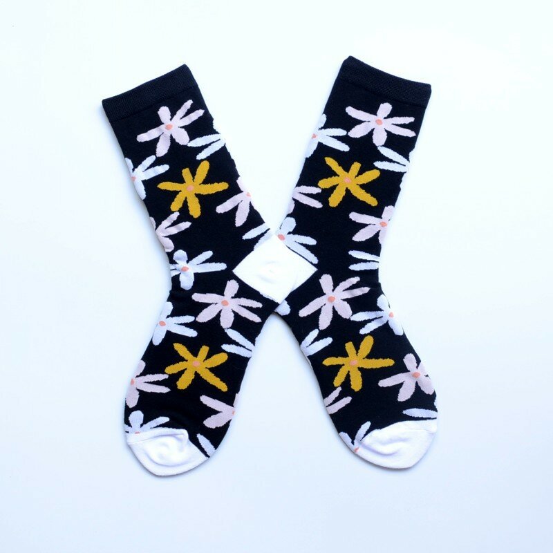 Retro arte flor penteado meias de algodão feminino chique criativo bougainvillea bonito meias qualidade japonês harajuku rua esporte meia