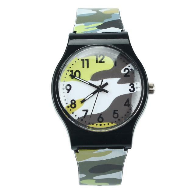 Reloj de camuflaje militar para niños, pulsera de silicona con dibujos animados de cuarzo, color verde marino, 3G