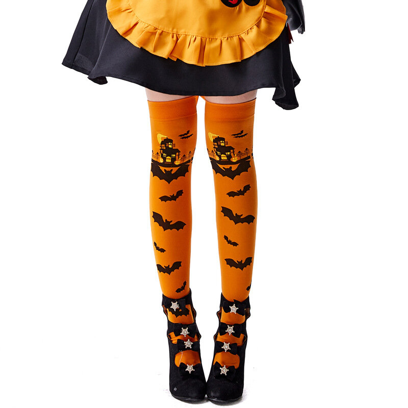 2022 meias de halloween sobre o joelho acessórios assustador bat imprimir womancoxa meias altas meninas meia longa festa carnaval vestir-se