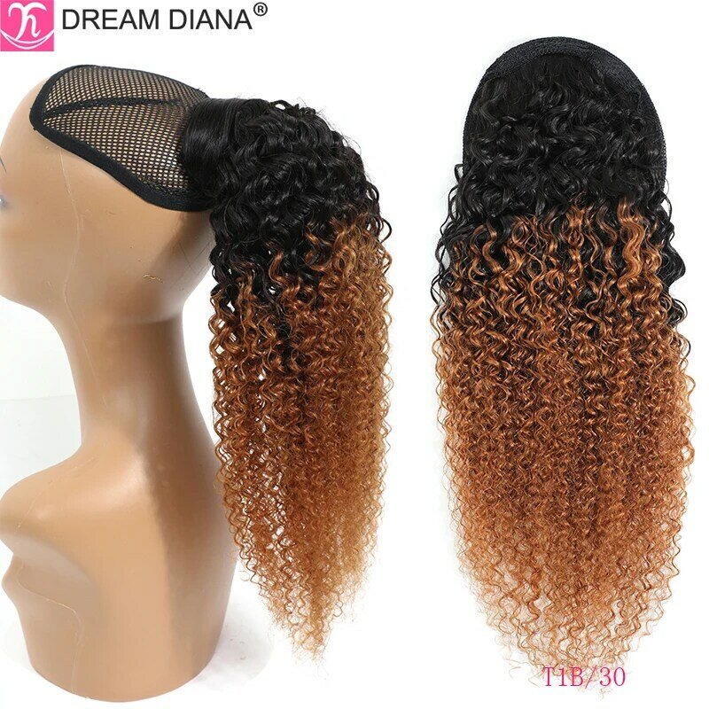 DreamDiana-Extensions de cheveux brésiliens, queue de cheval ombré, cheveux humains crépus bouclés, 2 tons, 100% cheveux humains, queue de cheval à Clip