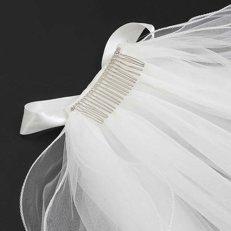 ภาพจริงเจ้าสาวโบว์0.8M Vestido De Noiva Longo งานแต่งงาน Veil Ivory ผ้าคลุมหน้าสีขาวฟรีหวี