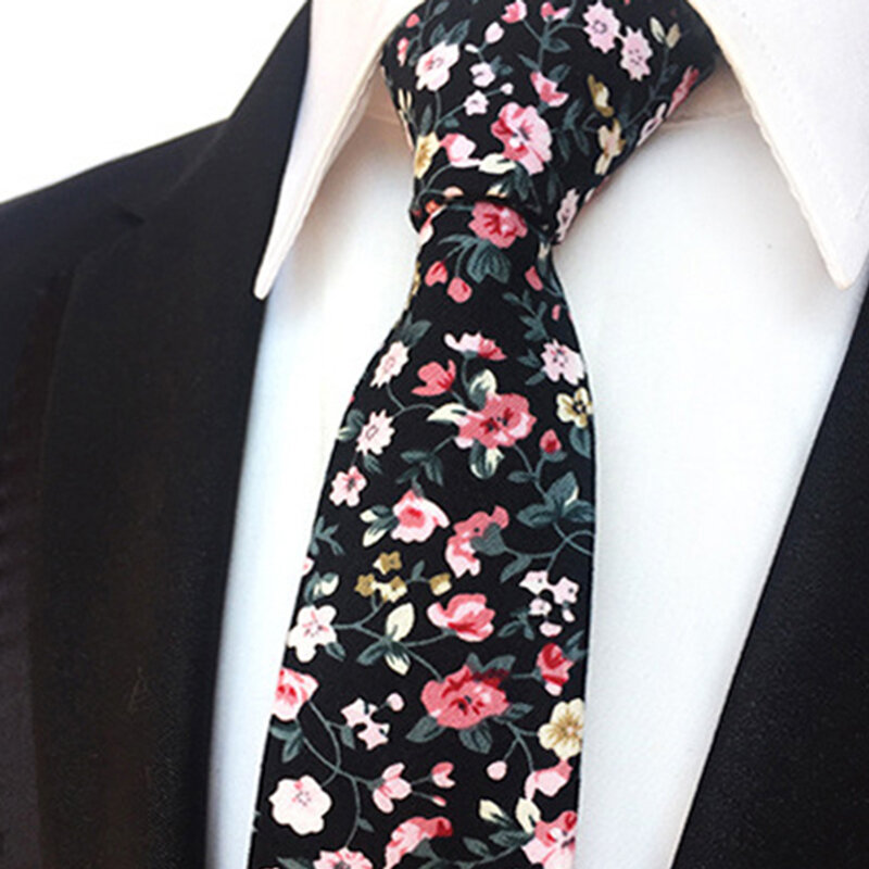 Ricnais 6cm Cotton Tie Paisley Printed Floral Skinny Neck ties Slim Tie For Wedding Party Tie For Men Printed Tie Floral Necktie