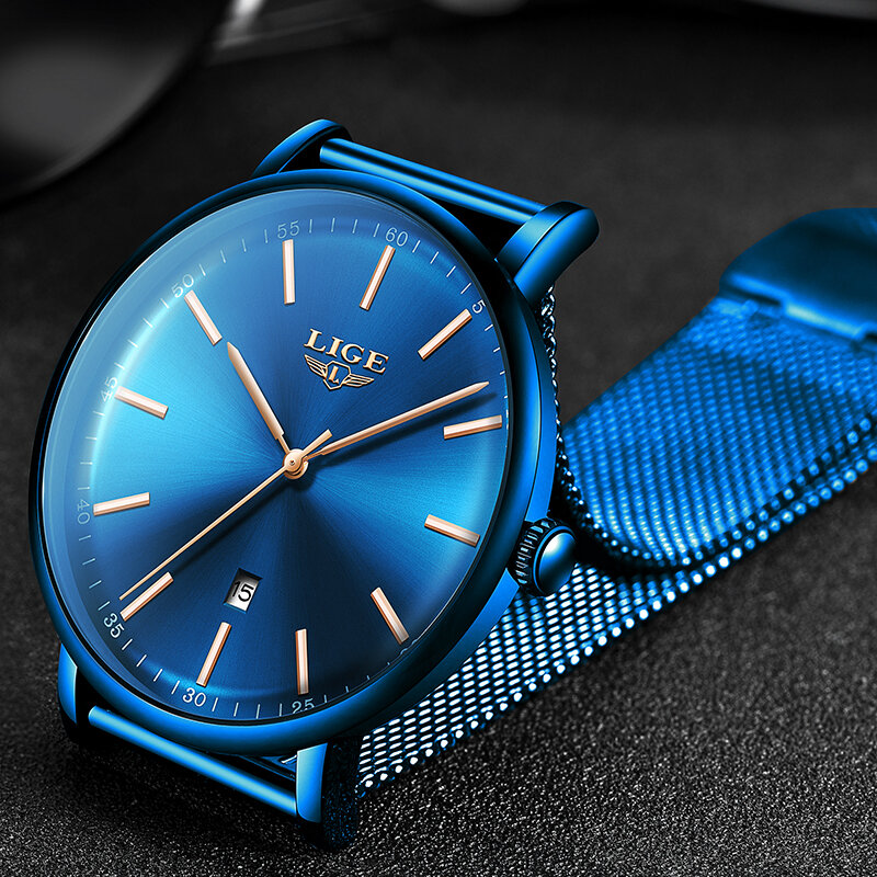 Lige-女性用ステンレススチール腕時計,高級ブランド,防水,カジュアル,クォーツ
