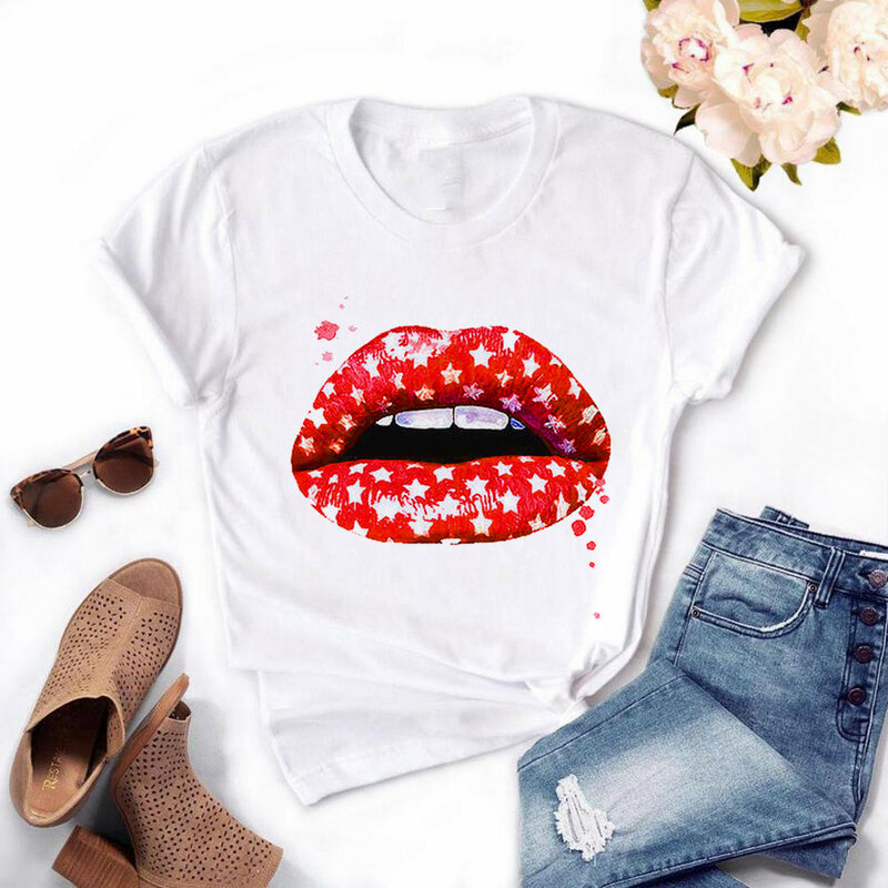 Mulheres harajuku topos verão camisetas gráficas mulheres lábios kawaii camiseta roupas menina mouse t camisa, transporte da gota