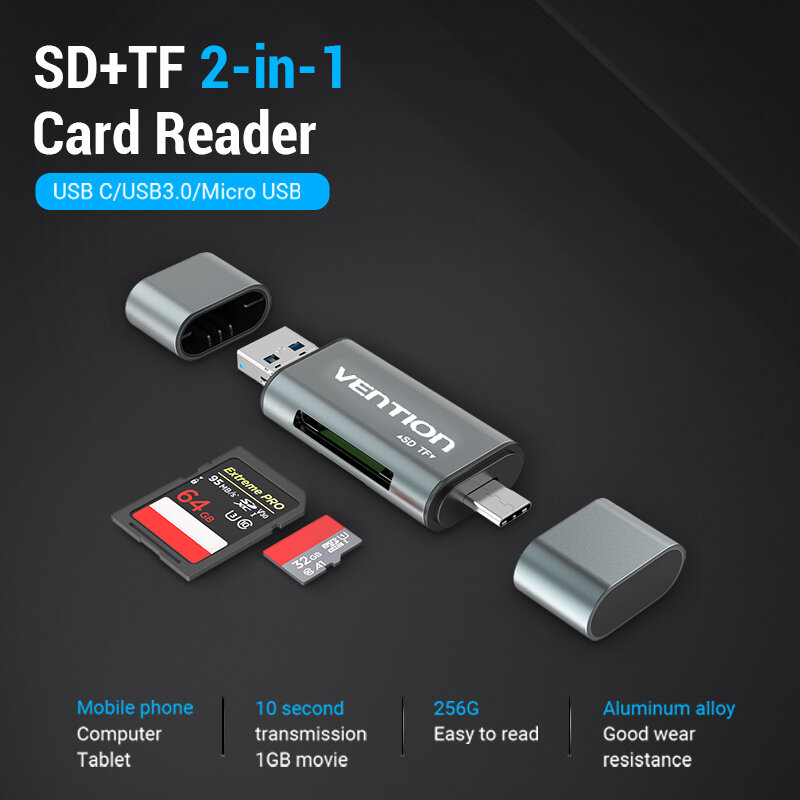 Vention Micro SD Card Reader Adaptor TYPE C USB Micro SD Kartu Memori Adaptor untuk Macbook Laptop USB 3.0 SD /TF OTG Card Reader