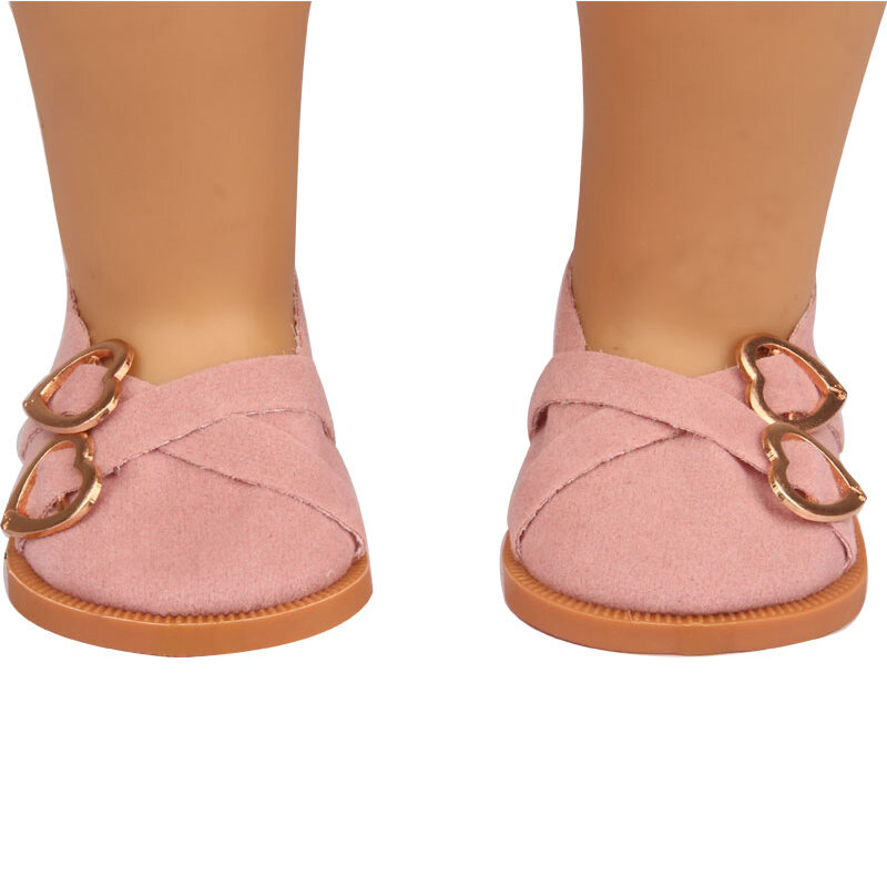 Zapatos de cuero de 7 cm para muñeca americana de 18 pulgadas, zapatos Villus de doble Corazón, botas para bebé de 43 cm, muñeca BJD Girl 1/3