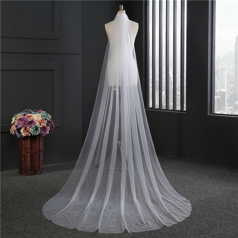 งานแต่งงานอุปกรณ์เสริม3เมตร2ชั้นผ้าคลุมหน้าสีขาวงาช้างเรียบง่ายผ้าคลุมหน้าเจ้าสาวด้วยหวี Wedding Veil Hot ขาย