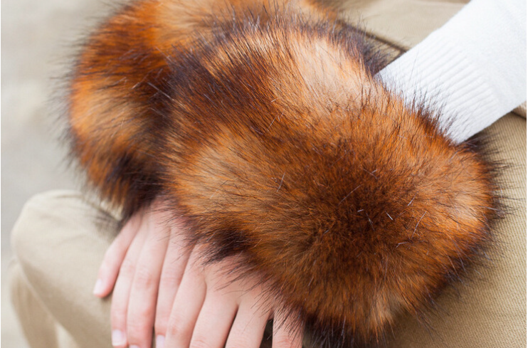 Inverno manga de pele feminina falso lã de raposa mangas quentes tigela