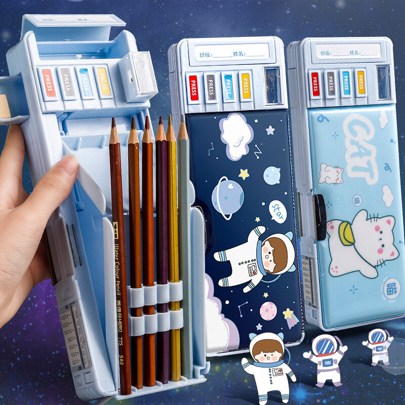 Deformado Cute Plastic Pencil Case, Caixa de armazenamento de papelaria escolar, Cartoon Pen Box, Kids Student School Supplies, Presentes