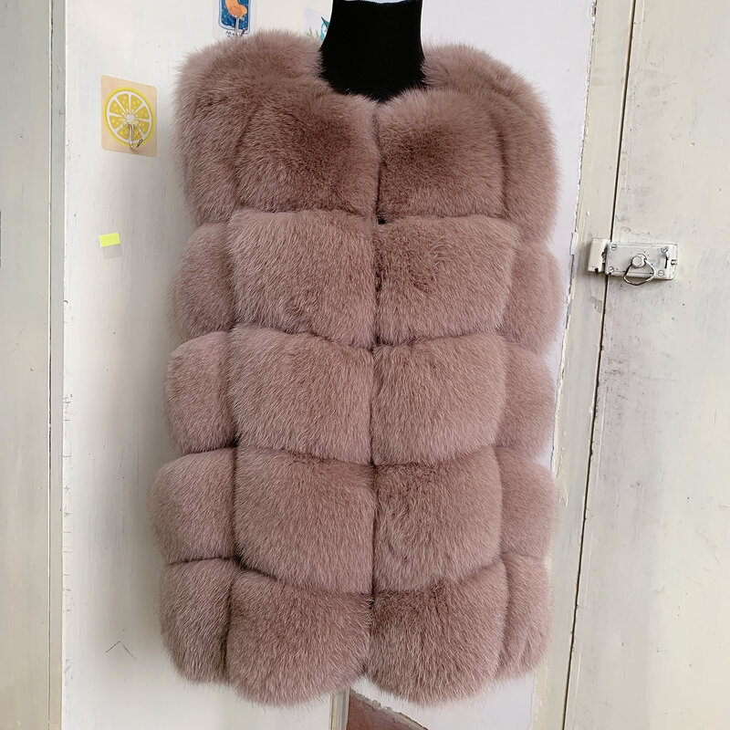 Chaleco de piel de zorro Natural para mujer, chaqueta de piel de zorro de alta calidad, cálida, 100%