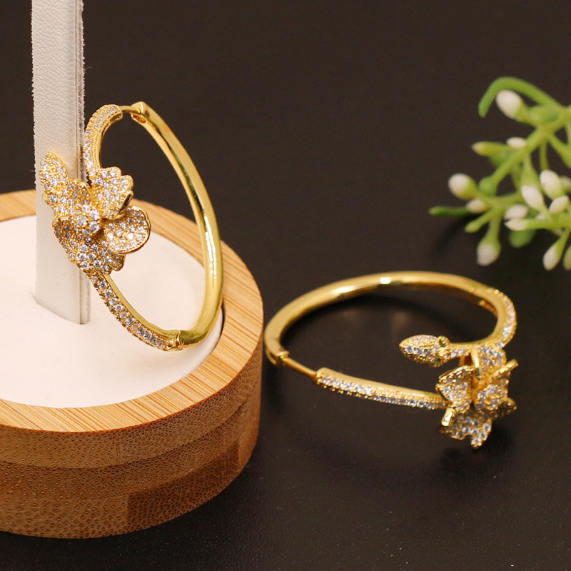 Vanifin Fashion Perhiasan Anggun Bunga Anting-Anting Hoop Micro Membuka untuk Wanita Pernikahan Pertunangan Mewah Pengantin Anting-Anting Hadiah