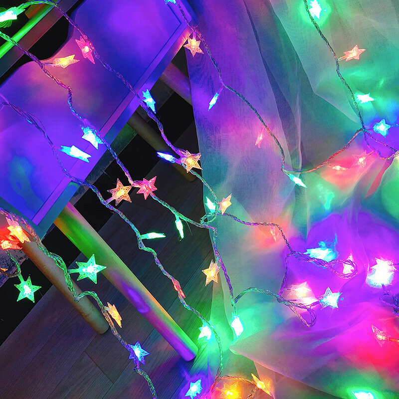 Guirnalda de luces LED con forma de estrella para decoración del hogar, lámpara de cortina con batería USB de 1-6M, para dormitorio de niños, luz de hadas para fiesta de boda, 10-40LED