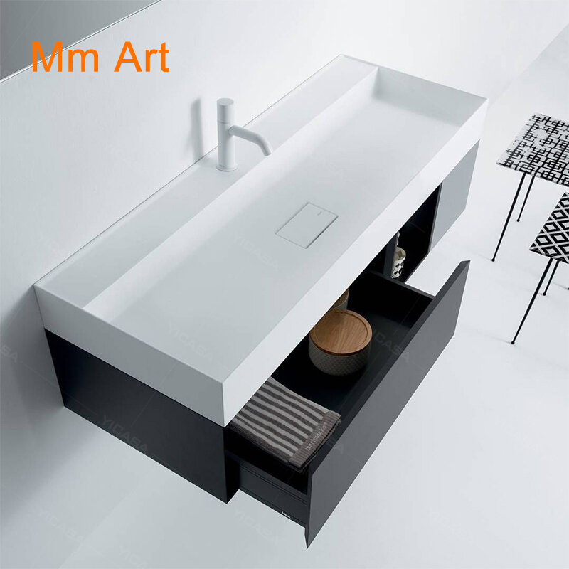 Lavandino moderno del bagno lavandino rettangolare del controsoffitto del gabinetto del bacino di pietra artificiale del lavandino di superficie solida