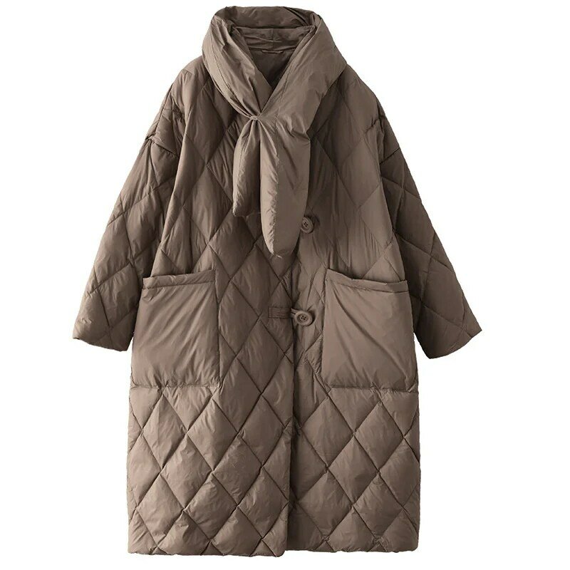 Gizmosy-Chaqueta de plumón con bufanda para mujer, Abrigo acolchado, largo, cálido, Parka, invierno, 2022