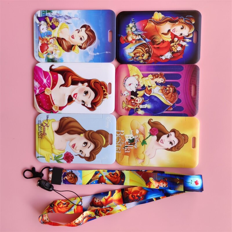 Disney Beauty and the Beast Name Card Covers ID Card Holder Students Bus Card Case Lanyard Visit Door Identity Badge