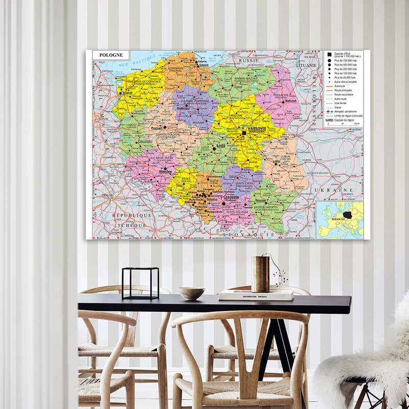 225*150cm The Poland Political Map (In French)Large Poster Non-woven Canvas Painting Living Room Home Decoration School Supplies
