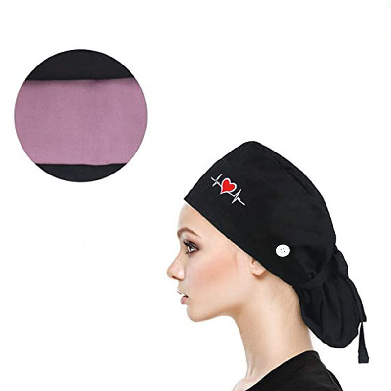 남녀공용 버튼형 스크럽 캡, 남녀공용 스웨트 밴드 포함, 단색 조절 가능, 탄성 다색 스크럽 모자