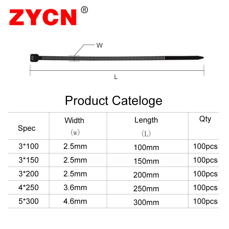 500Pcs Zelfborgende Nylon Kabelbinders Set Breedte 1.9 X60/80/100/120/150mm Plastic Zip Loop Wire Wrap 2.5*250 4.5*300 Vaste Binding