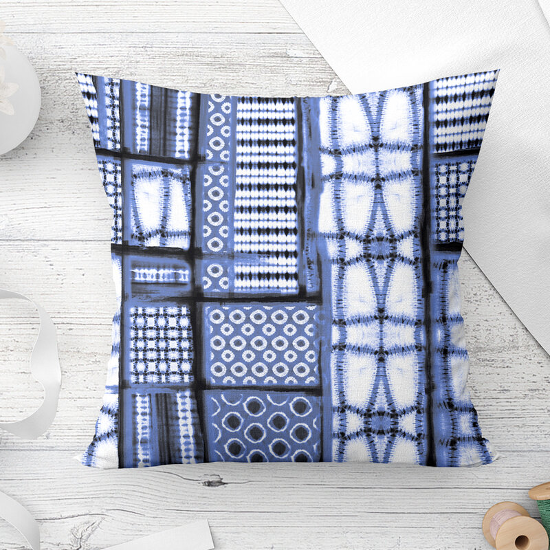 幾何学的な形のポリエステル枕カバー,家の装飾のための装飾的な枕カバー,青と黒