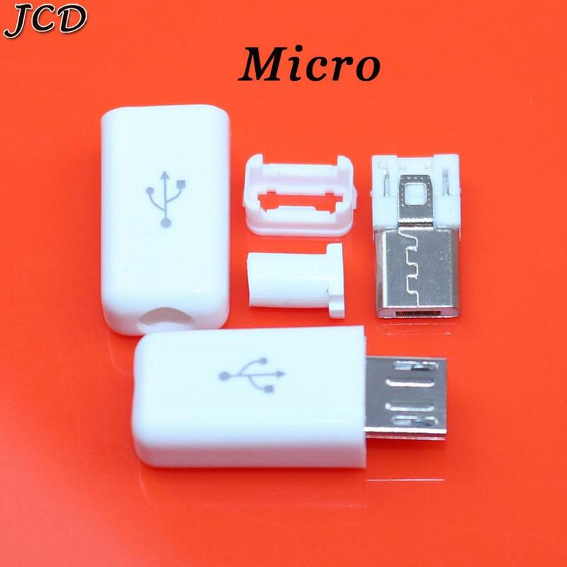 Jcd 1 pçs branco diy 5a micro usb macho plug conectores kit tipo-c diy cabo de dados conector de carregamento usb plug acessórios