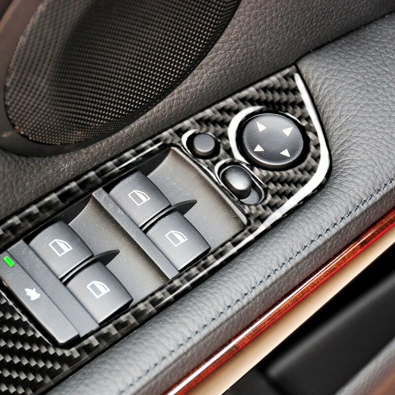 4 pçs/set lhd interior do carro porta interruptor da janela capa trims verdadeira decoração de fibra de carbono para bmw e90 2005-2012 3 series estilo do carro
