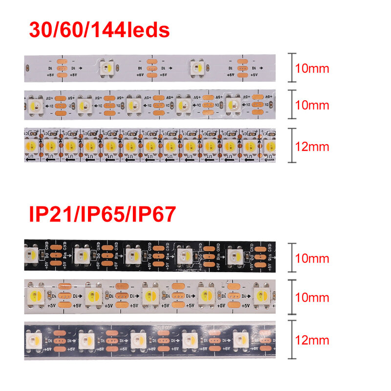 شريط إضاءة LED فردي قابل للعنونة ، 30/60/96/144 صمام ثنائي/م ، DC5V SK6812 ، RGBW ، RGBWW ، RGBNW ، WWA ، WS2812B
