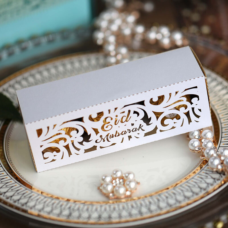 10 sztuk Eid Mubarak prezent pudełko na cukierki Ramadan Kareem za pudełko czekoladek Ramadan dekoracje do domu Islam muzułmanin zaopatrzenie firm